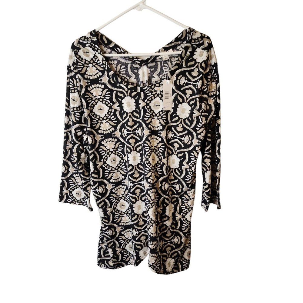 Simply Noelle Size XXL Womens Tunic Top Floral Geometric 3/4 Sleeve Shirt NWT